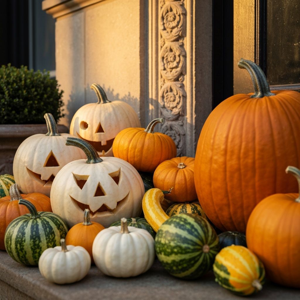 Pumpkin vignette on stone steps